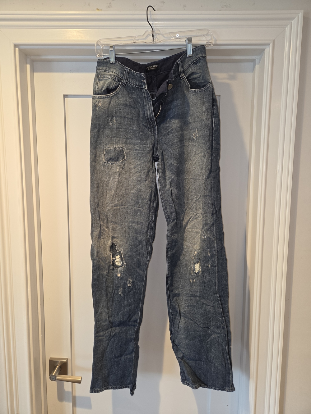 Women's Distressed Dark Blue Jeans